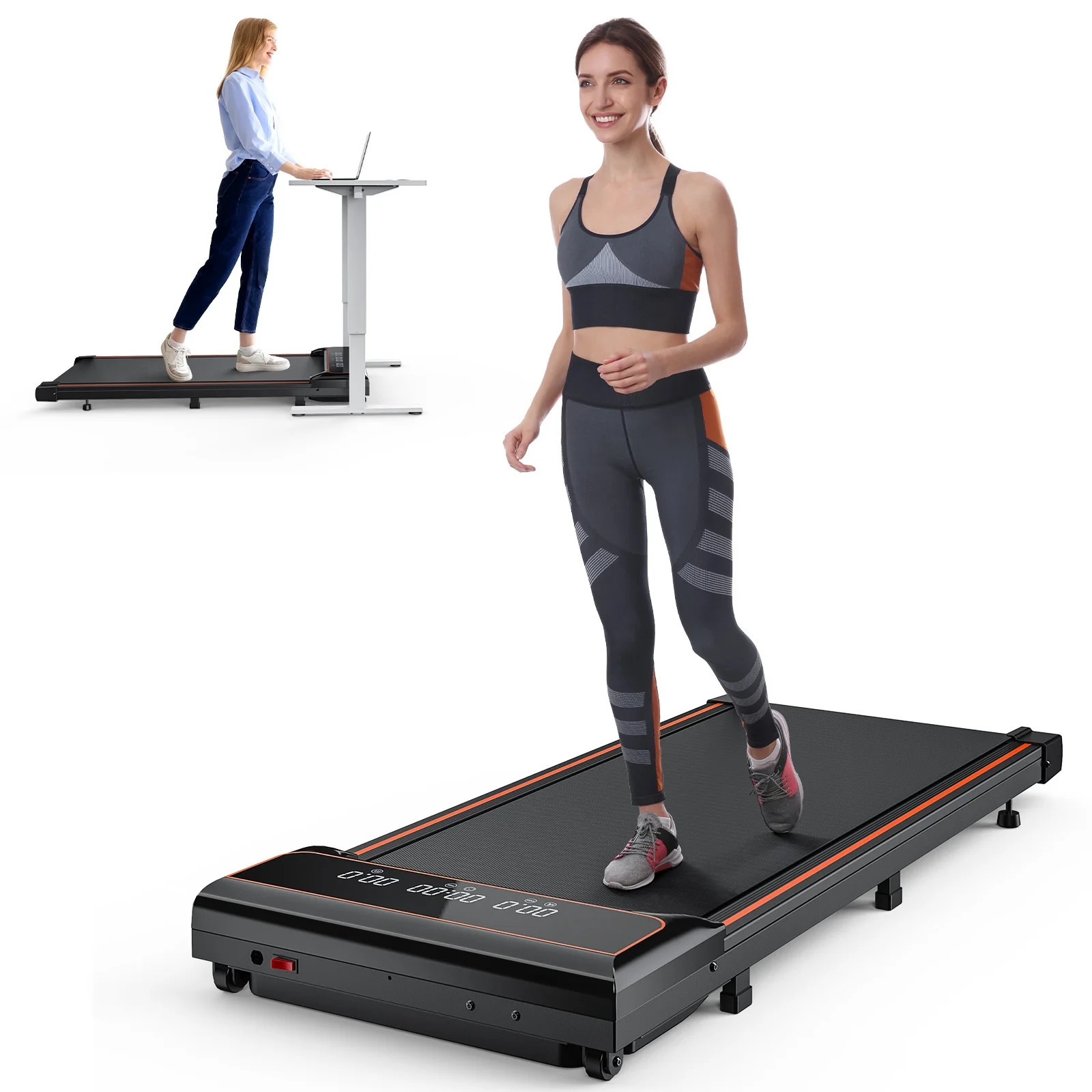 Alvantor Walking Pad Treadmill Portable Under Desk Quiet Adjustable Speed for Home Office,Black | Walmart (US)