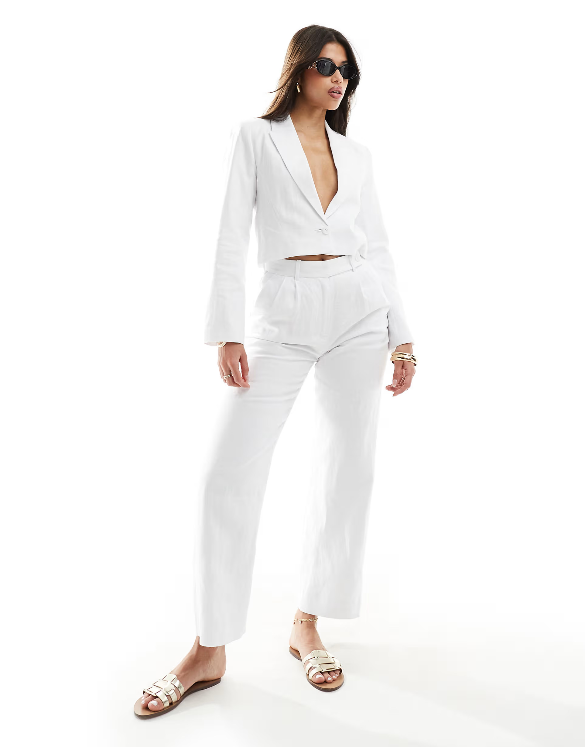 Abercrombie & Fitch linen blend cropped blazer in white mix and match | ASOS (Global)