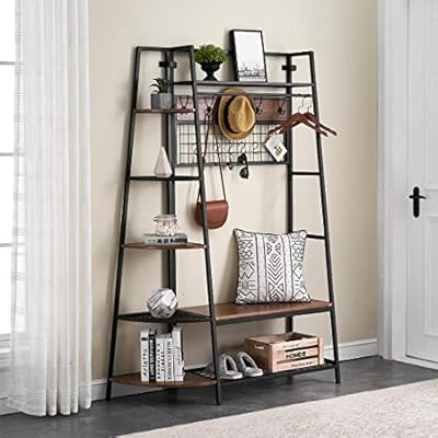 O&K FURNITURE Hall Tree with Storage Bench and Shelves, Entryway Coat Rack Shoe Bench with 5 Stur... | Amazon (US)
