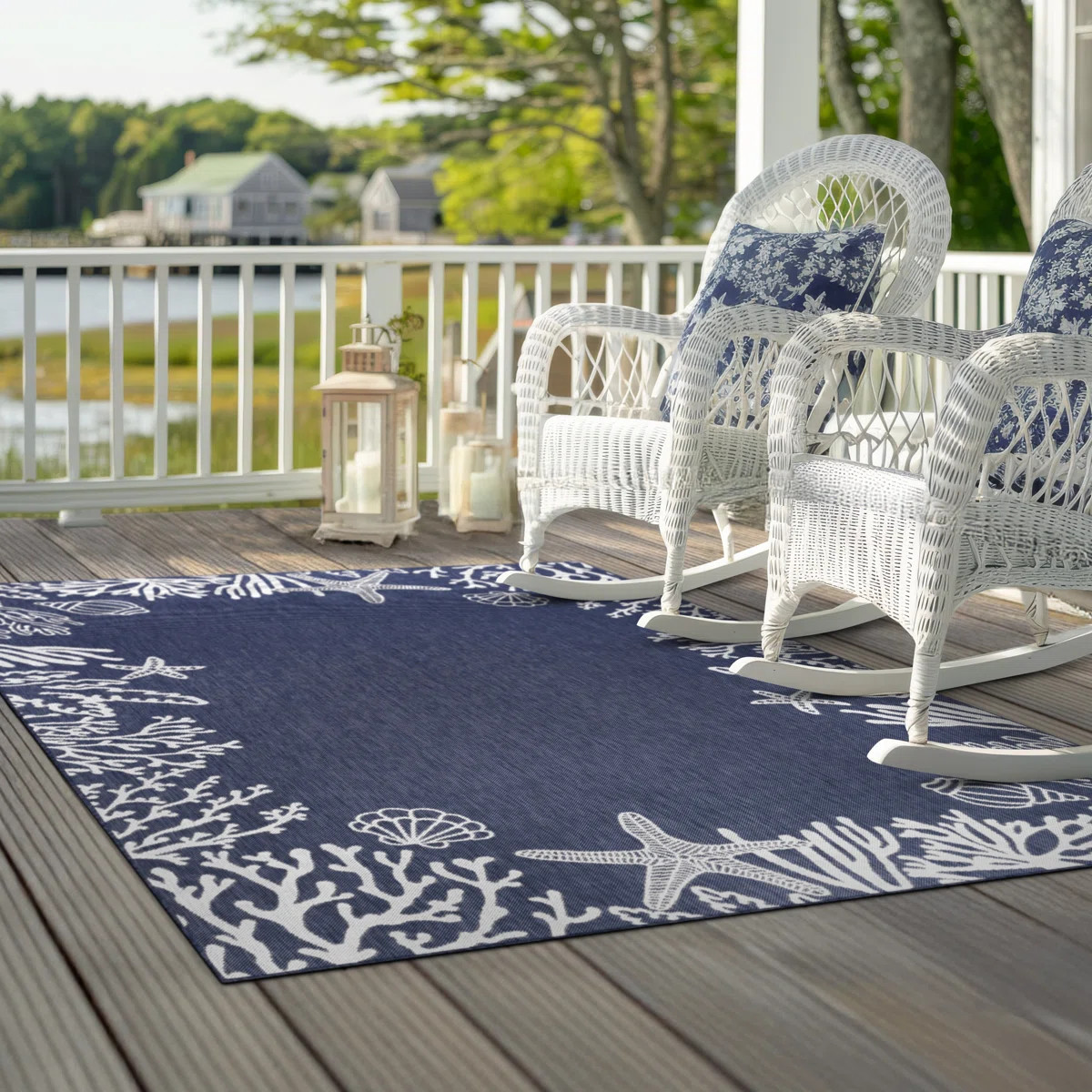 Seraphine Coastal Flatweave Navy Indoor /  Outdoor Area Rug | Wayfair North America