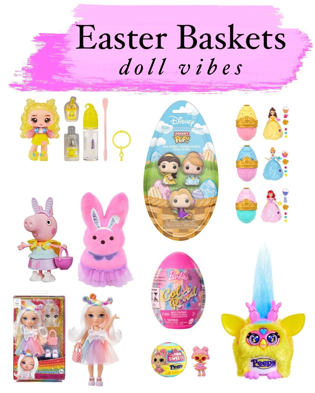 Easter Baskets: doll vibes edition. Egg surprises, yummiland x peeps lipgloss, Polly Pocket, Barbie, Disney, Funko, and so much more!

#LTKmomlife #LTKSeasonal #LTKKids