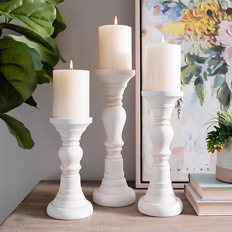 White Distressed Candle Holders, Set of 3 | Kirkland's Home