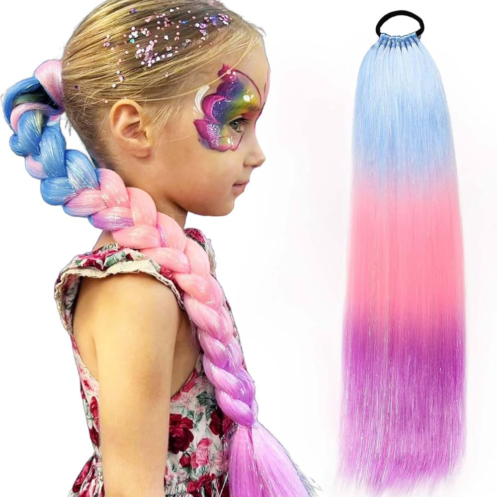 Rainbow Ponytail Extensions With Hair Tie 1 Packs 100g Coloured Hair Extensions for Braiding 26 i... | Amazon (UK)