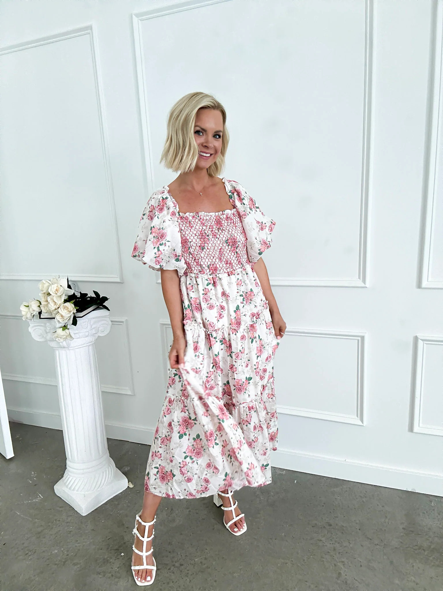 Made To Bloom Pink Floral Midi Dress | Flourish in Frills