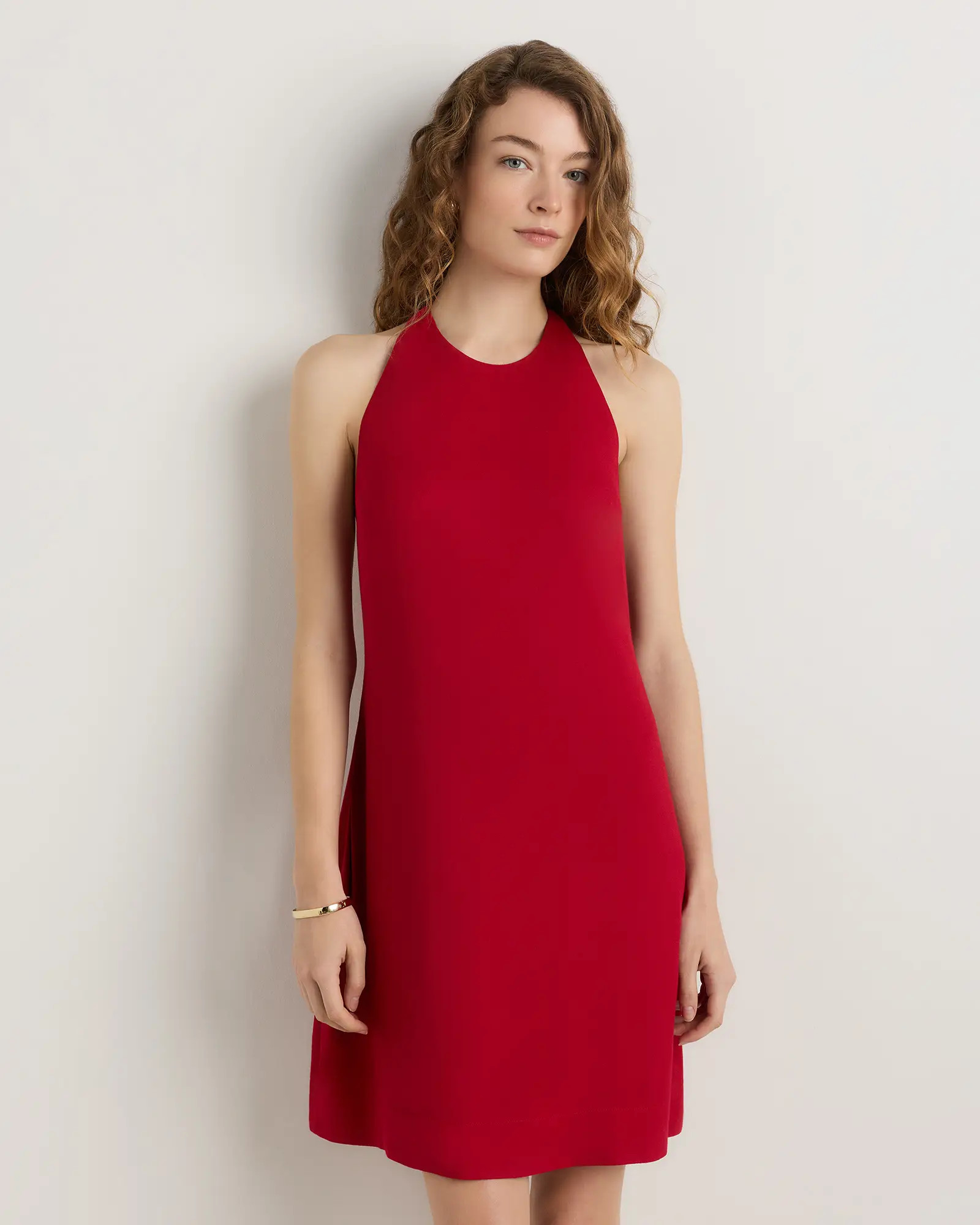 Lightweight Crepe Halter Mini Dress in Ruby Red | Quince