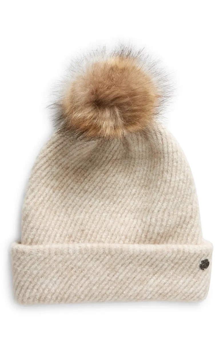 Cozy Heather Beanie with Faux Fur Pompom | Nordstrom