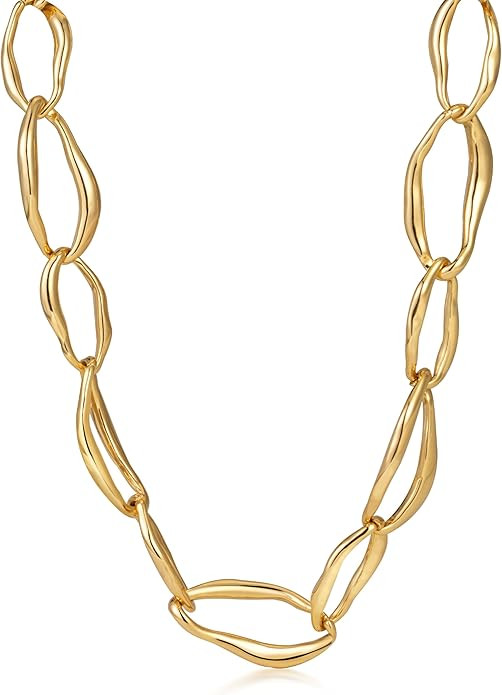 Chunky Gold Necklace 18k Real Gold Plated Chunky Chain Link Necklace for Women Long Statement Nec... | Amazon (US)