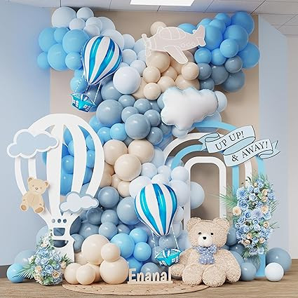 Up Up and Away Balloon Garland Arch Kit, 152pcs Dusty Slate Fog Baby Blue and Sand White Balloons... | Amazon (US)