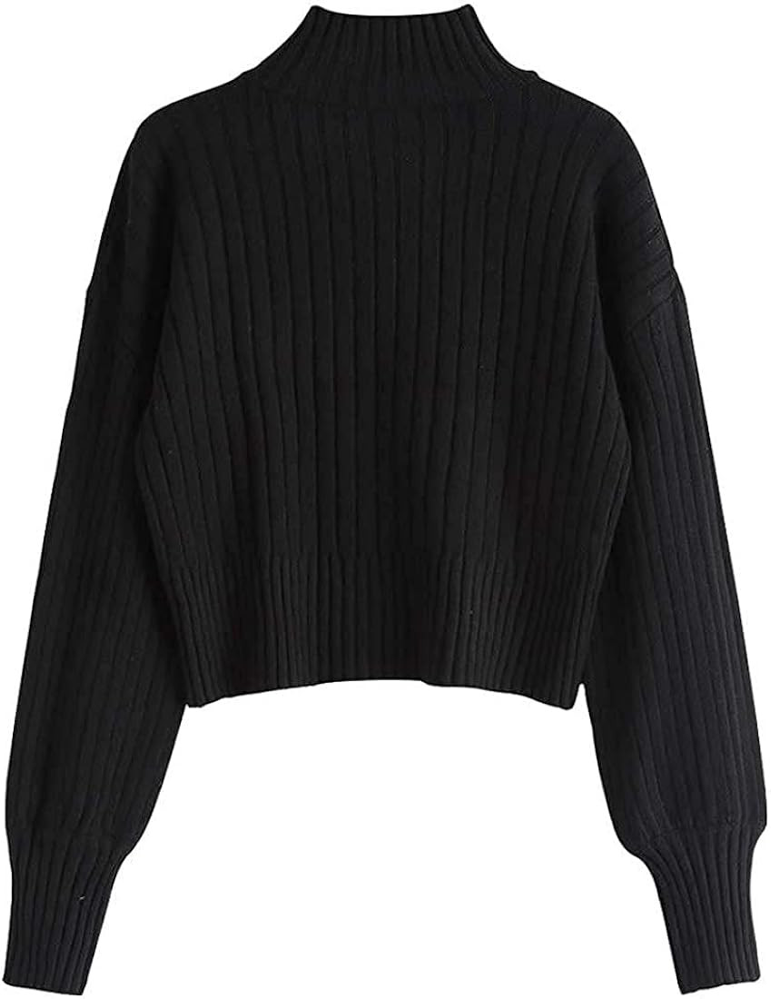 ZAFUL Women's Crew Neck Long Sleeve Pullover Crop Sweater Mock Neck Lantern Sleeve Ribbed Knit Cr... | Amazon (US)