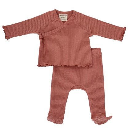 Organic Ribbed Kimono & Pant Set, Dusty Rose | SpearmintLOVE