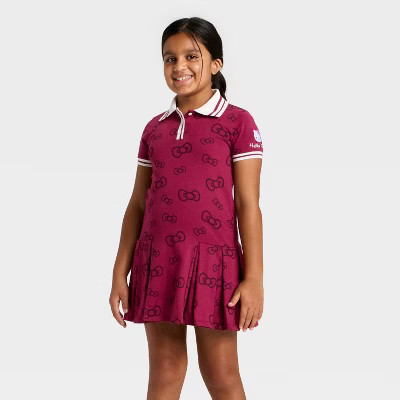 Girls' Sanrio Hello Kitty Short Sleeve Polo Dress - Burgundy S | Target