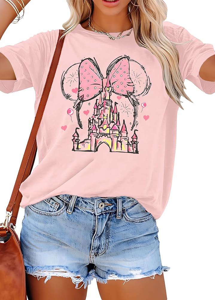 Women Magic Kingdom Shirt Castle Graphic Shirts Casual Family Vacation Holiday T Shirt Cute Short... | Amazon (US)
