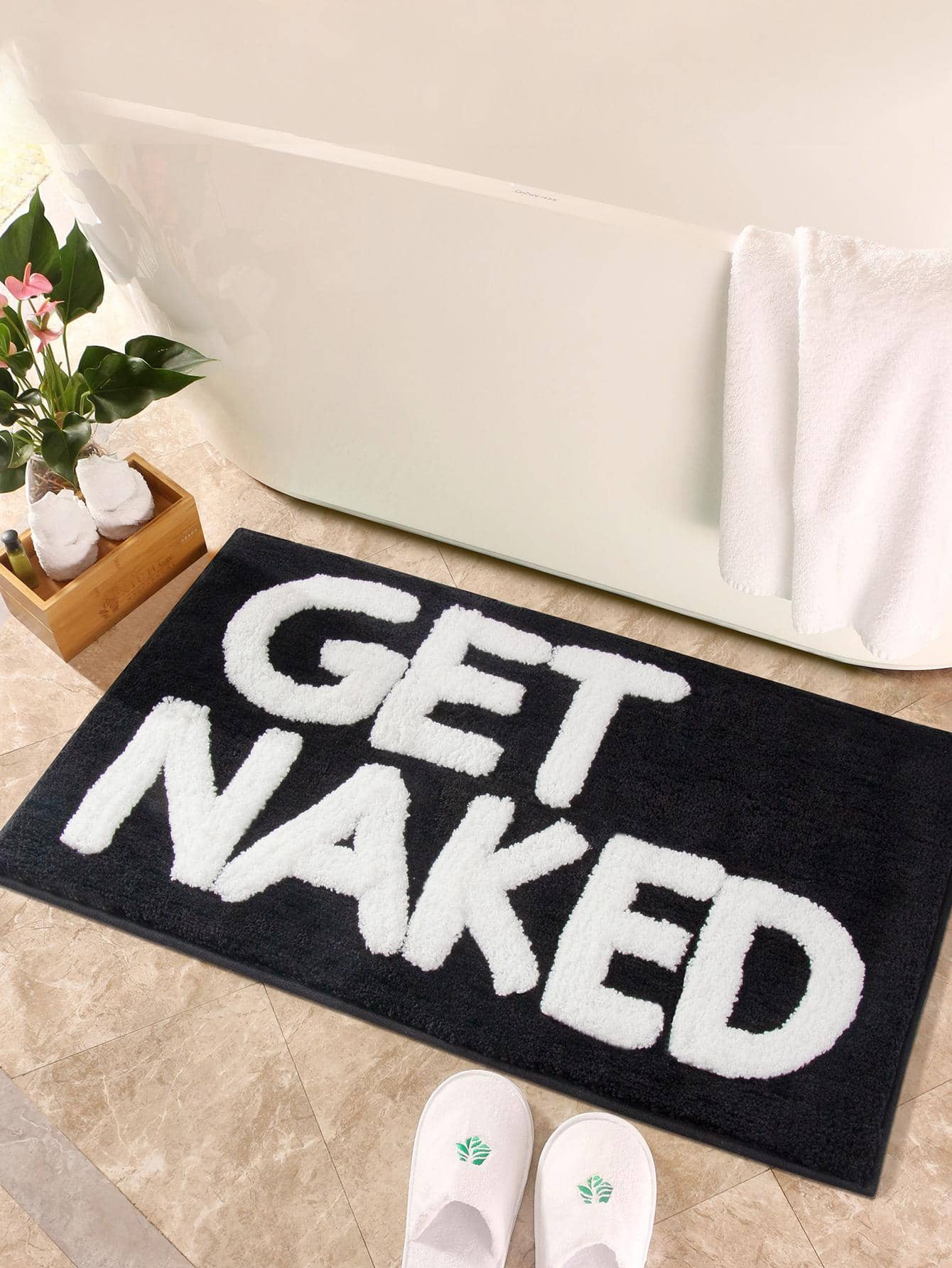 1pc Letter Jacquard Non-slip Bath Rug, Modern Polyester Absorb Water Non-slip Toilet Mat For Bath... | SHEIN