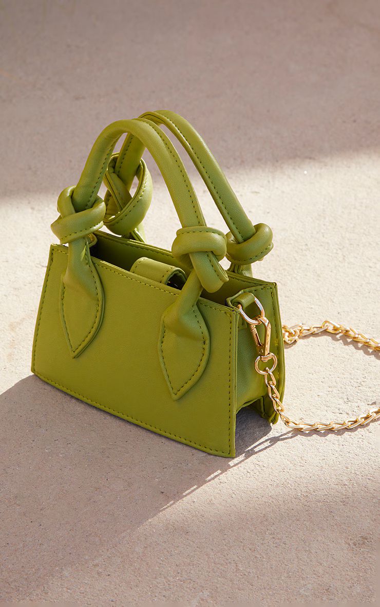 Olive PU Mini Knot Handle Grab Bag | PrettyLittleThing US