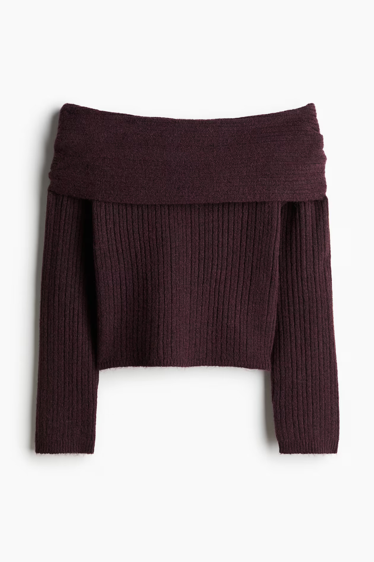 Off-the-shoulder jumper - Long sleeve - Short - Burgundy marl - Ladies | H&M GB | H&M (UK, MY, IN, SG, PH, TW, HK)