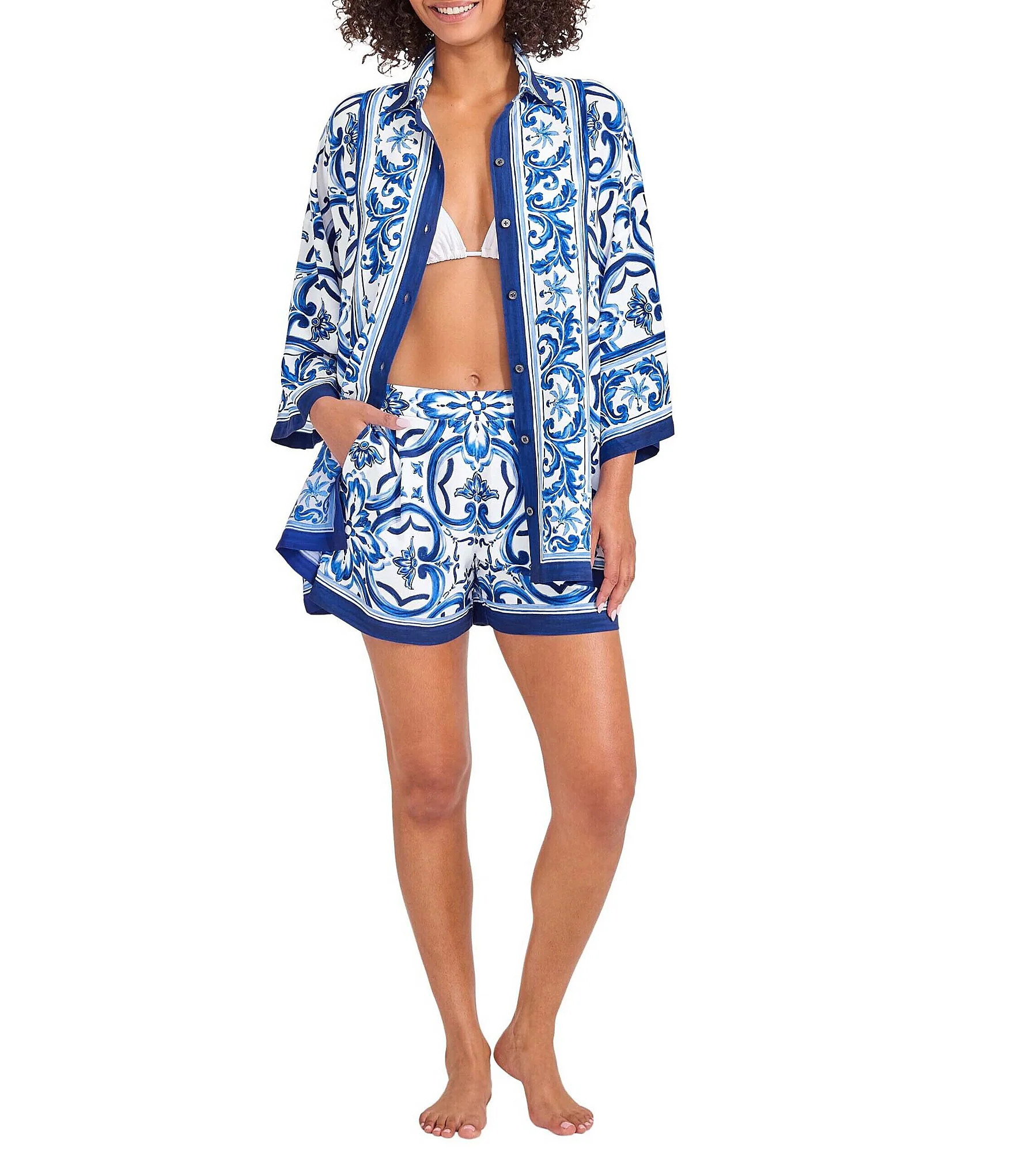 Tommy Bahama Terrazzo Tile Button Front Tunic Shirt Swim Cover-Up & Drawstring Tie Waist Pull-On ... | Dillard's