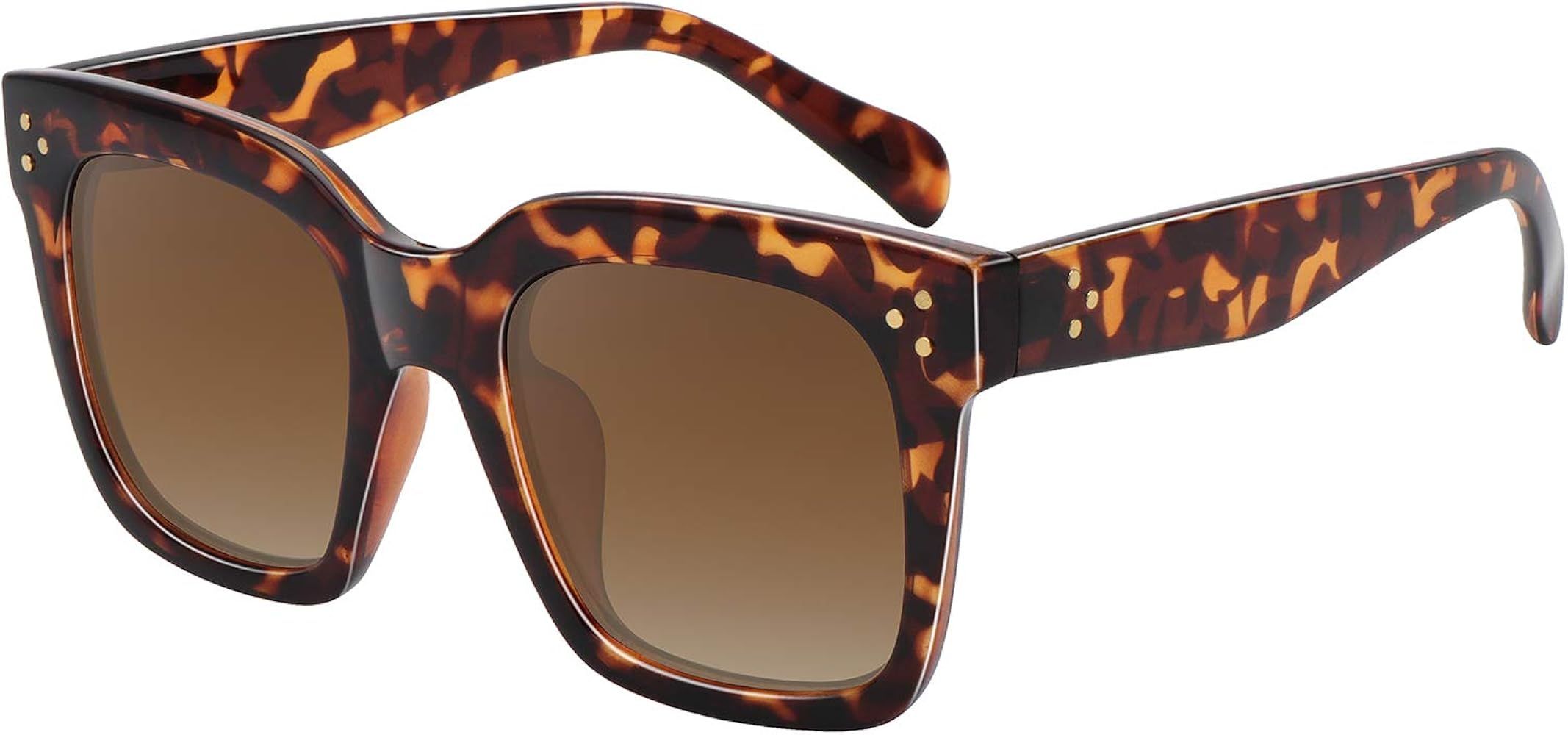 Polarized Sunglasses for Women Oversized Square Designer Style UV400 Flat Lens | Amazon (US)