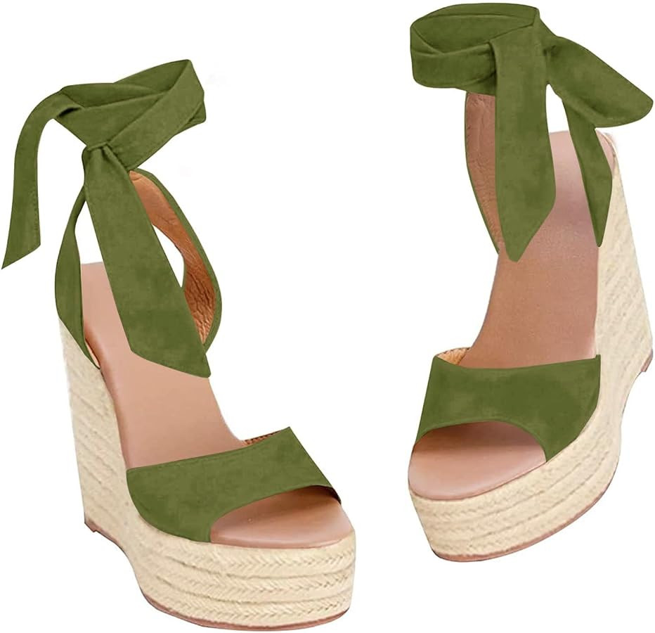 Womens Espadrilles Wedges Sandals Heels Open Toe Tie Lace Up Platform Ankle Strap Summer Dress Sh... | Amazon (US)