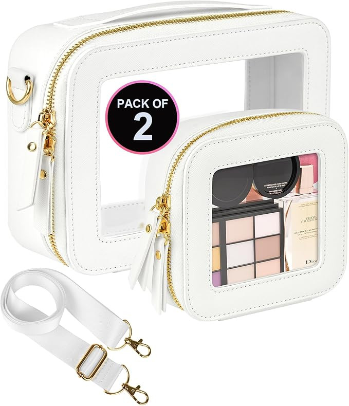 2pcs Clear Makeup Bag with Removable Strap for Stadium Events Crossbody, Premium Clear Cosmetic B... | Amazon (US)