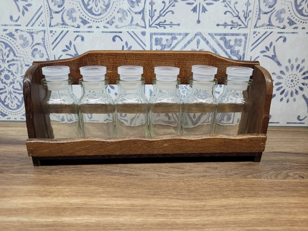 Vintage Kitchen Hanging Spice Rack With Jars, Vintage Kitchen Decor, Spice Rack, Spice Jars - Ets... | Etsy (UK)