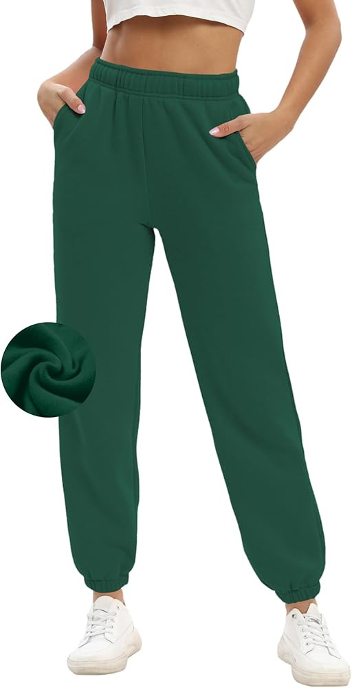 Women's Casual Fleece Sweatpants High Waisted Cinch Bottom Lounge Baggy Joggers Pants | Amazon (US)