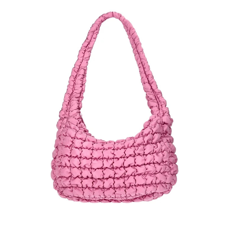 No Boundaries Women's Quilted Puffer Oversized Shoulder Bag, Rosy Lilac | Walmart (US)