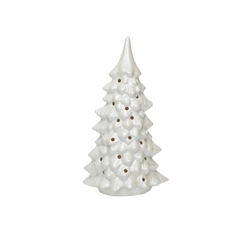Creative Co-Op Stoneware LED Tree with Cut-Outs and Iridescent Finish, Cream | Amazon (US)