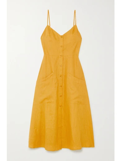 Reformation - Net Sustain Parke Linen Midi Dress - Yellow | NET-A-PORTER (US)