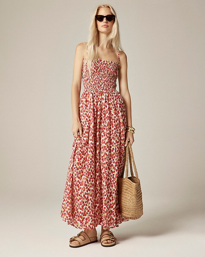 Smocked maxi dress in raspberry print | J. Crew US