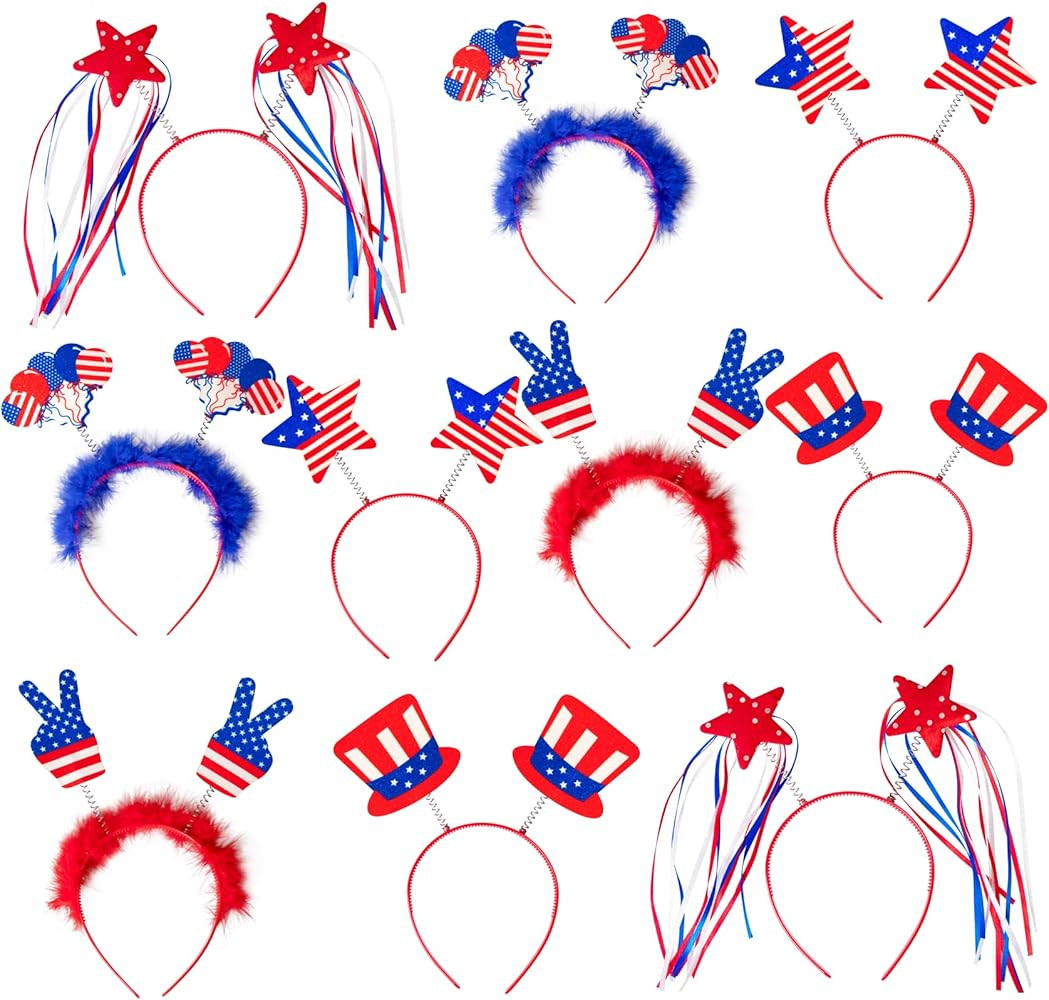 Moon Boat 10PCS Patriotic Head Boppers Headband - Star Uncle Sam Hat Balloons- Fourth 4th of July... | Amazon (US)