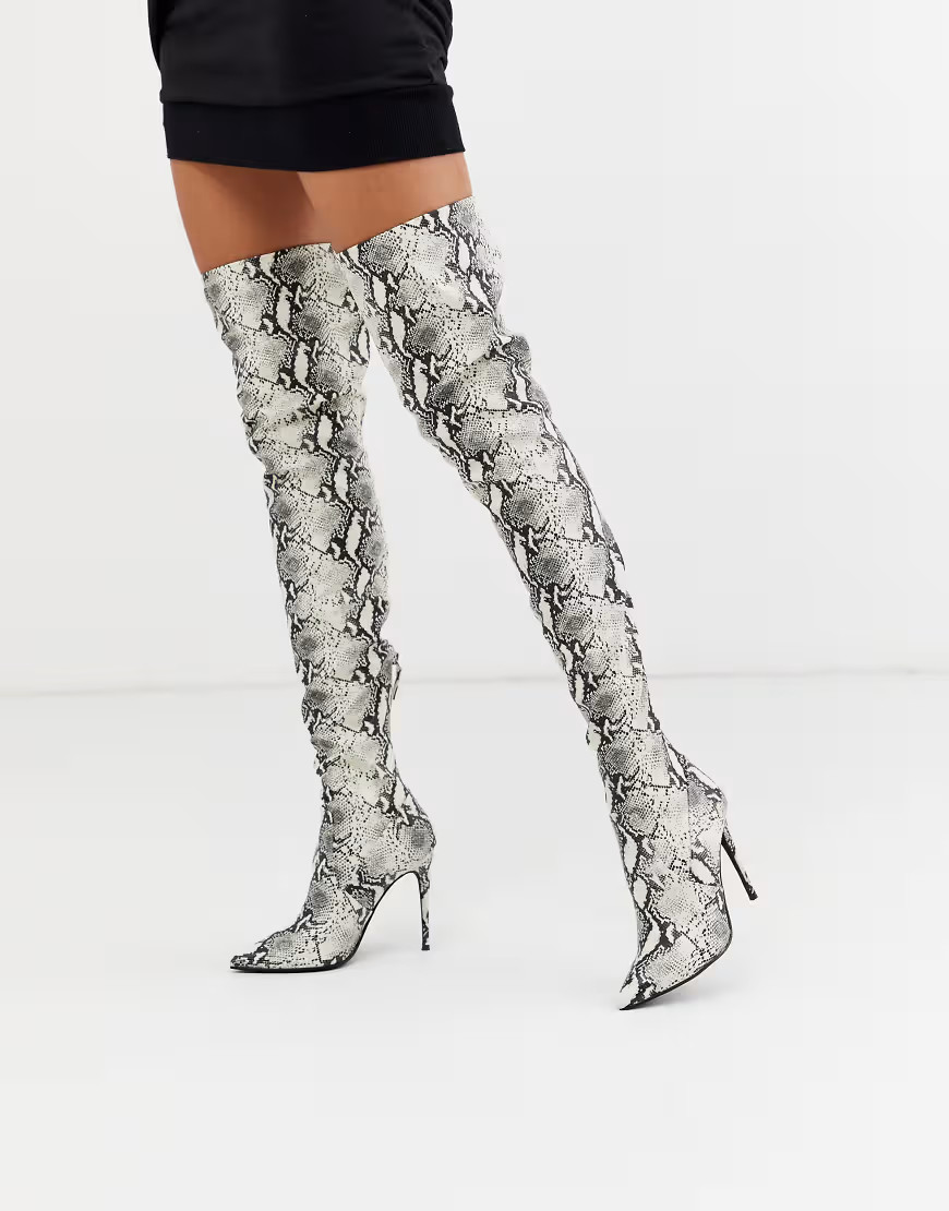 Steve Madden Domain thigh high boots in snake print-Multi | ASOS (Global)
