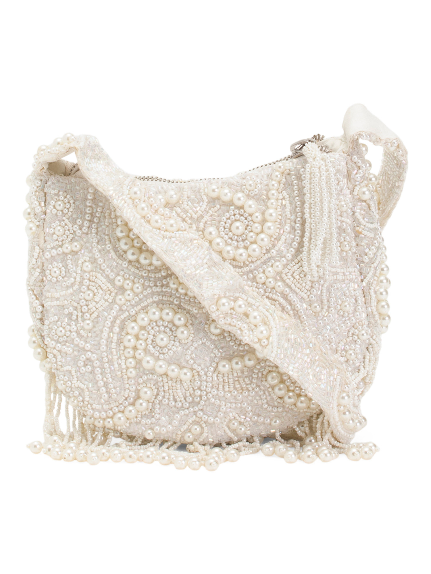 Bead And Faux Pearl Fringe Shoulder Bag | TJ Maxx