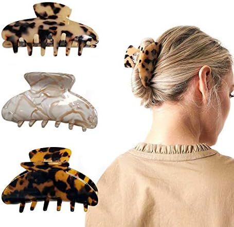 Large Hair Claw Clips for Women, 3Pcs 3.5 Inch Tortoise Claw Hair Clips ,Fashion Accessories for ... | Amazon (US)