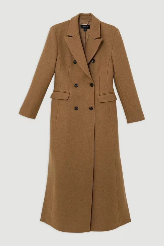 Italian Manteco Wool Double Breasted Tailored Maxi Coat | Karen Millen | Karen Millen UK + IE + DE + NL