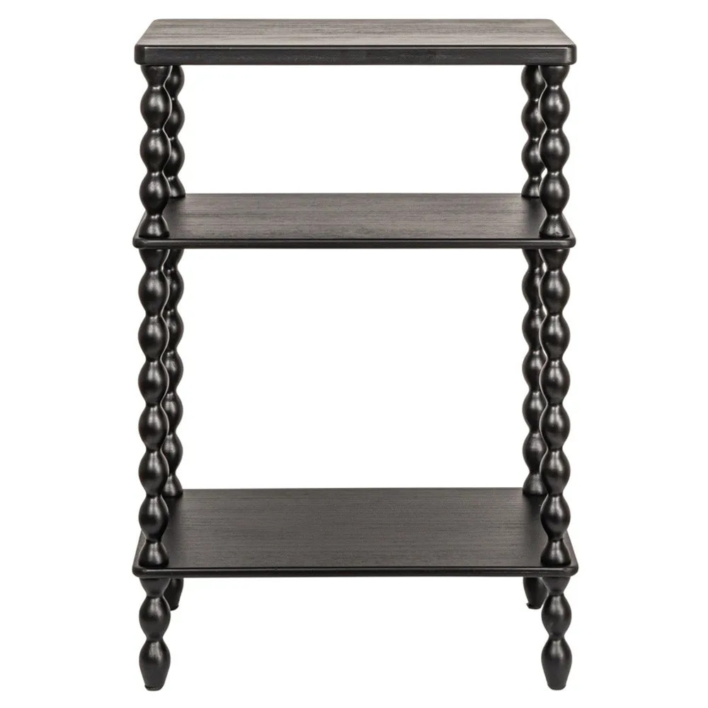 Westbury Updated Traditional Black Wood Bobbin Rectangular Side Table | Kathy Kuo Home