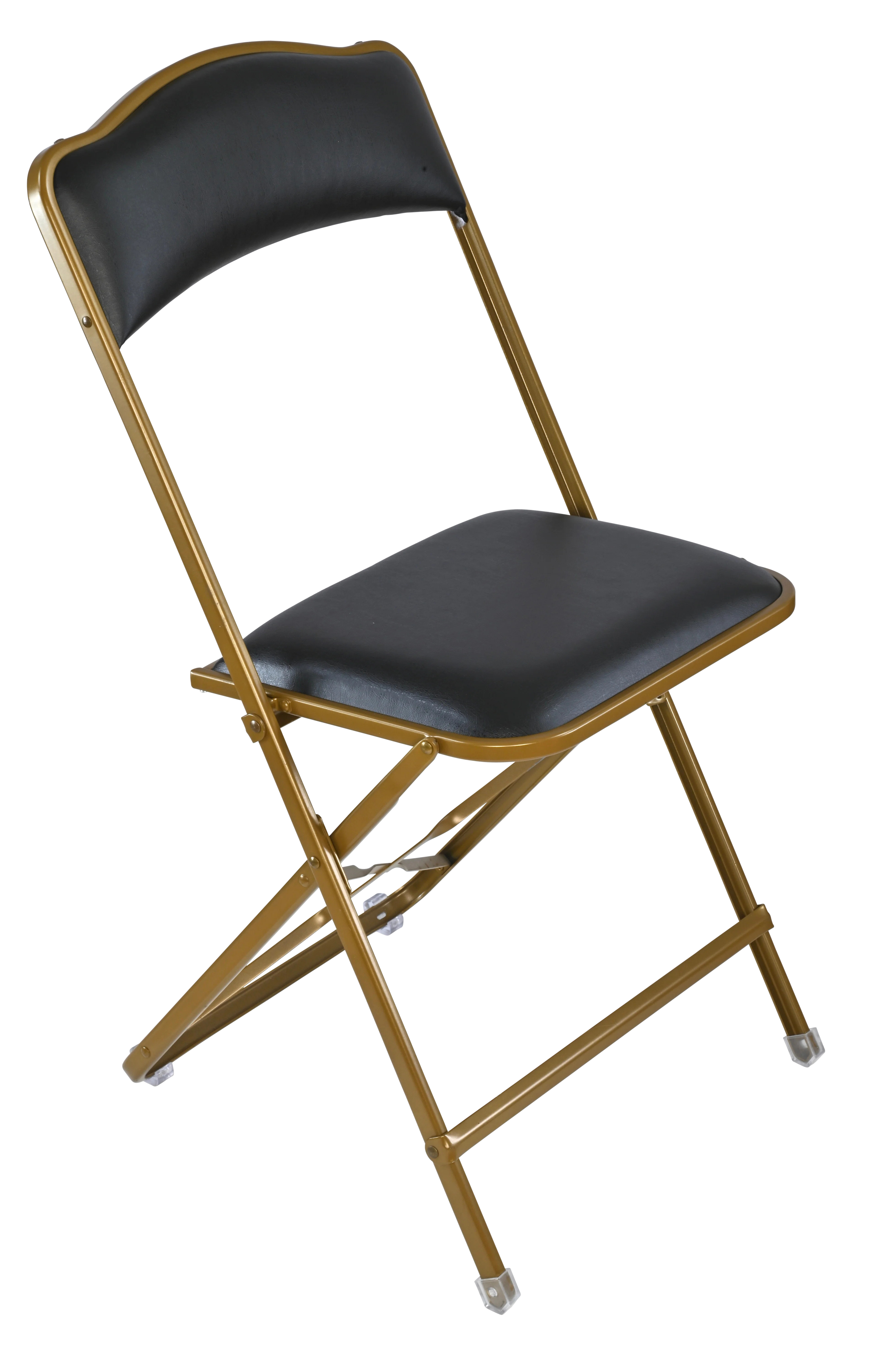 Seated In Style Dining Height Fritz Style Folding Chair With Vinyl Padded Seats, Gold & Almond, 1... | Wayfair North America
