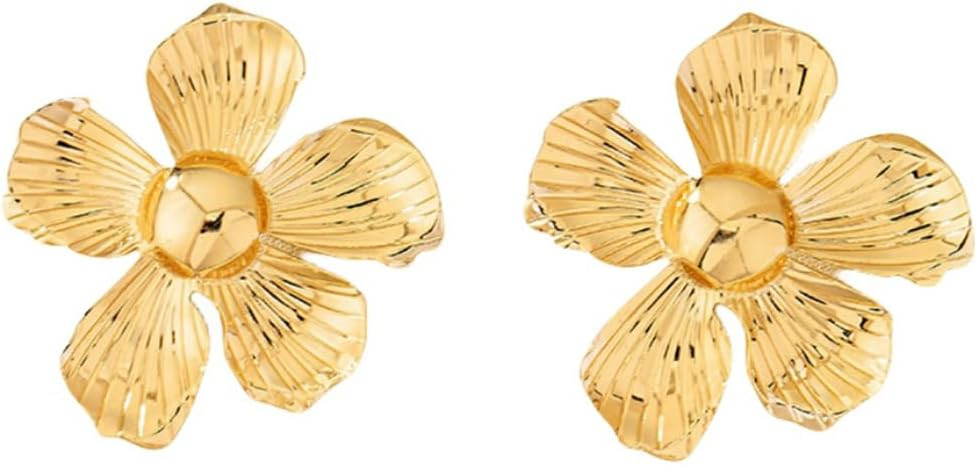 Amazon.com: Gold Statement Earrings for Women Boho Ginkgo Leaf Flower Dangling Drop Earrings Larg... | Amazon (US)