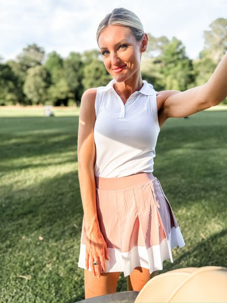 What I wore last night golfing with Chris! This lululemon top is currently on sale! 👏🏼 Wearing size 4! This Varley skirt is so cute! 😍 I love the pink! Wearing XS!

Loverly Grey, golf outfits, active wear, lululemon finds, active skort

#LTKActive #LTKFitness #LTKSaleAlert