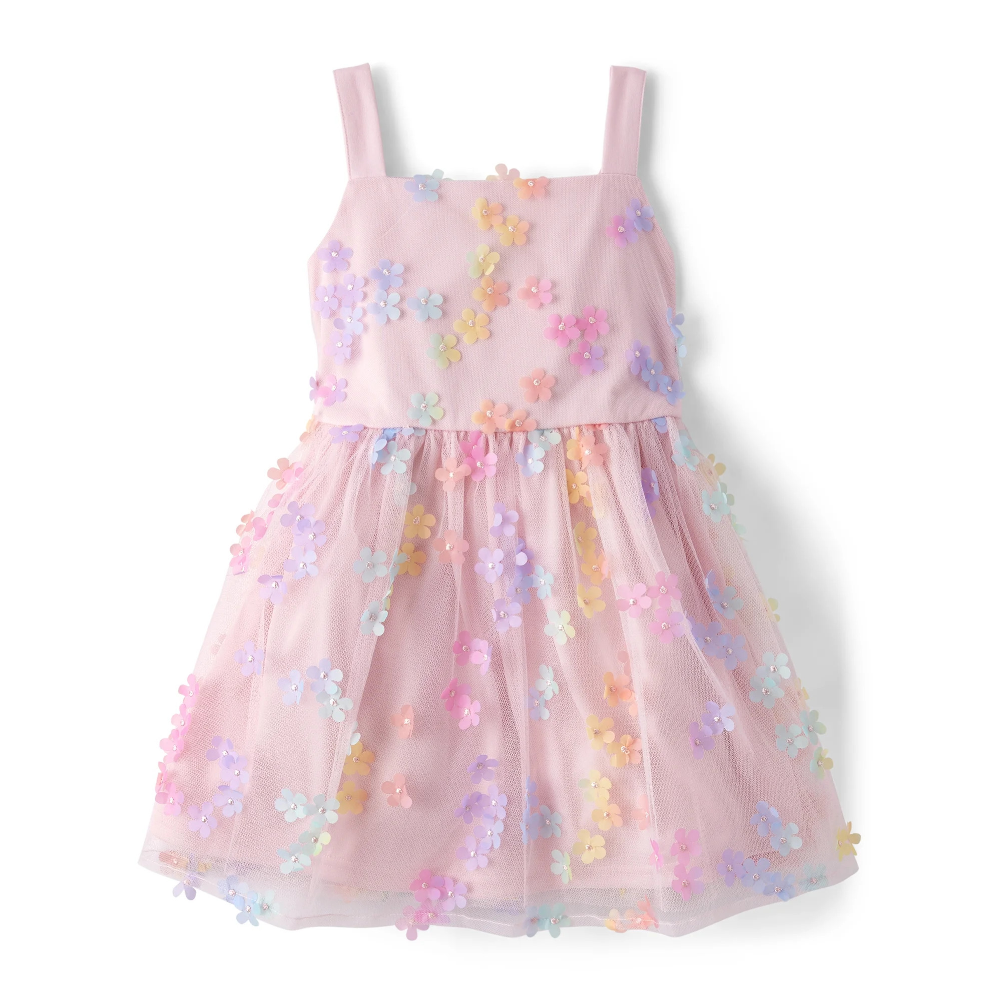 The Children's Place Girls Sleeveless Rainbow Print Fit and Flare Dress, Sizes 4-16 | Walmart (US)
