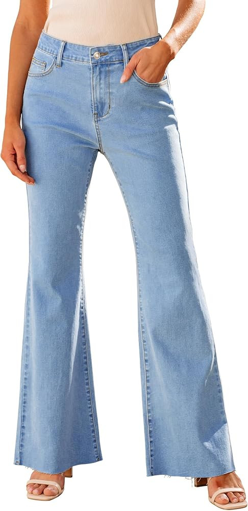 GRAPENT Wide Leg Jeans for Women Trendy High Waisted Flare Stretchy Bell Bottom Denim Pants Baggy... | Amazon (US)