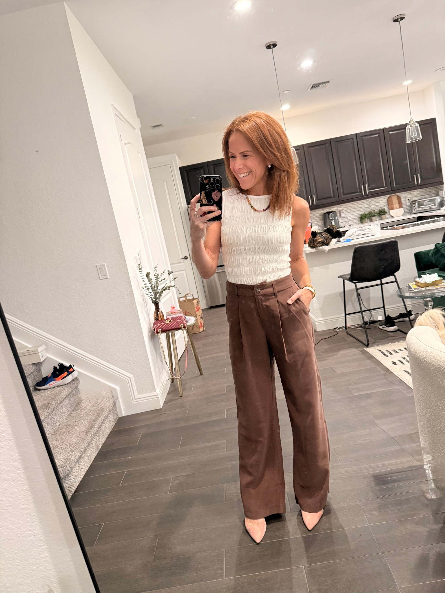 Summer work fit. Pants are crazy soft. Wearing XS top (Madewell dupe) and old navy pants, size 0 regular. Amazon necklace   

#LTKOver40 #LTKPetite #LTKgrwm