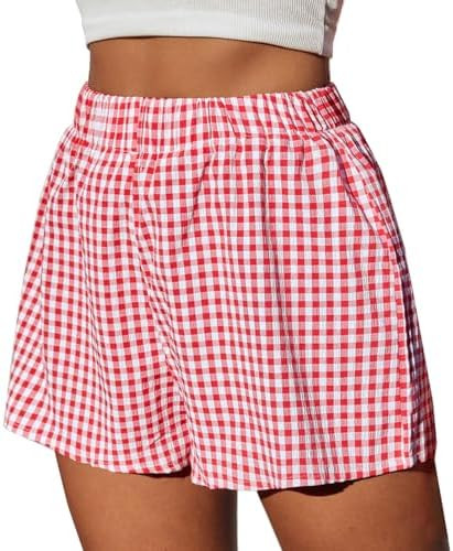 Cotton Gingham Boxer Shorts for Women Casual Summer Pajama Lounge Sleep Cute Y2K Plaid Shorts Bea... | Amazon (US)