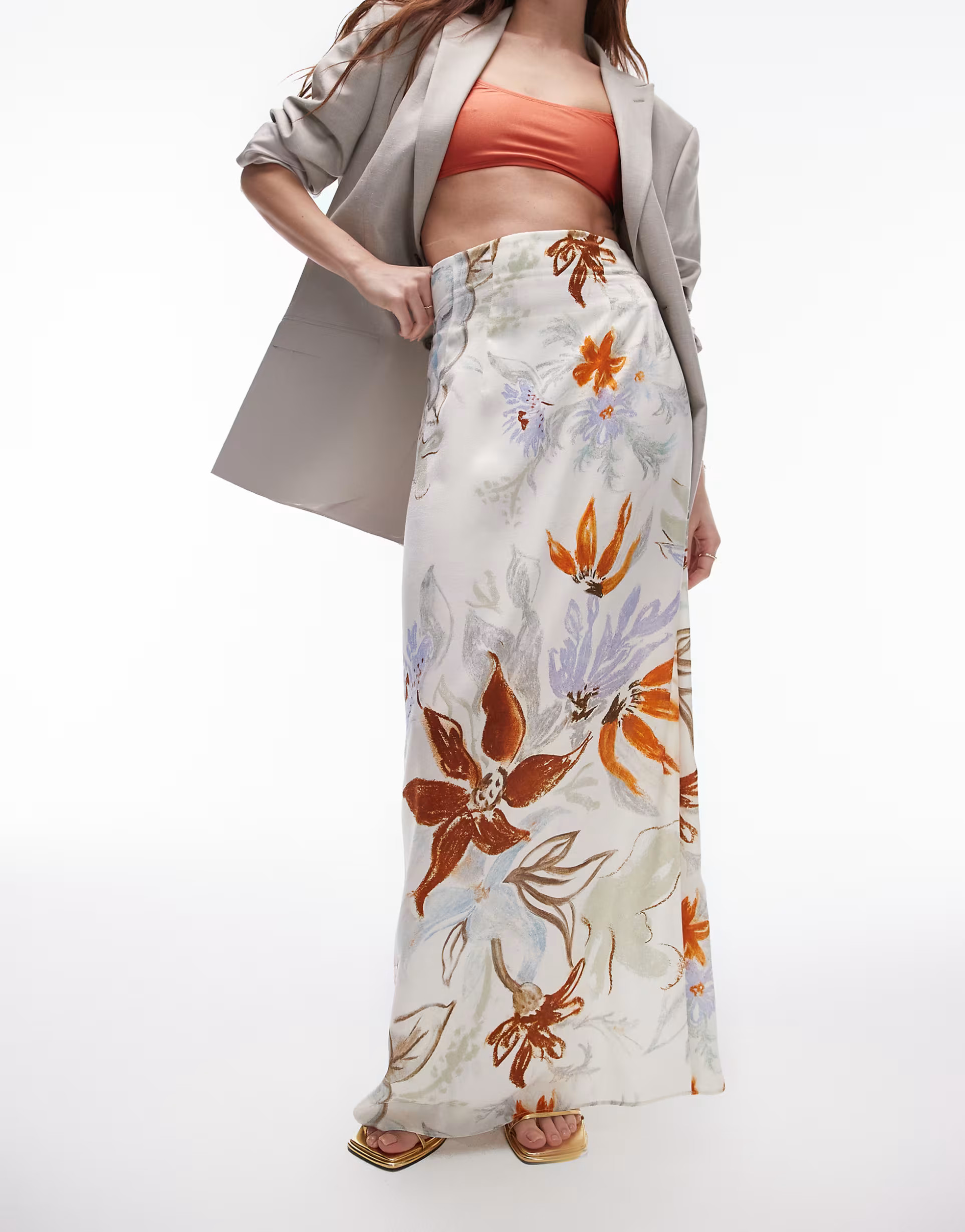 Topshop super high waist maxi skirt in multi tropical floral print | ASOS (Global)