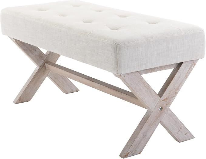 DUOMAY Mid Century Modern Linen Upholstered X Leg Bench Ottomans, Button Tufted Footrest Stool Va... | Amazon (US)