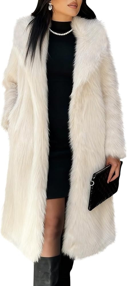 COZYPOIN Womens Long Faux Fur Coat Long Sleeve Lapel Furry Fur Jackets Winter Warm Fluffy Outerwe... | Amazon (US)