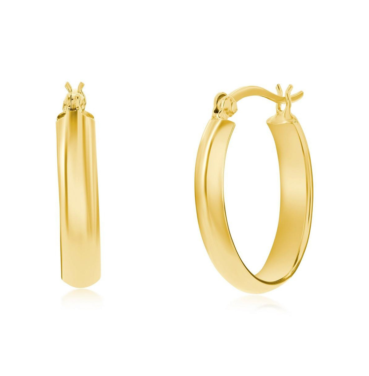 Sterling Silver or Gold Plated over Sterling Silver 9x25mm Oval Hoop Earrings - Gold | Macy's