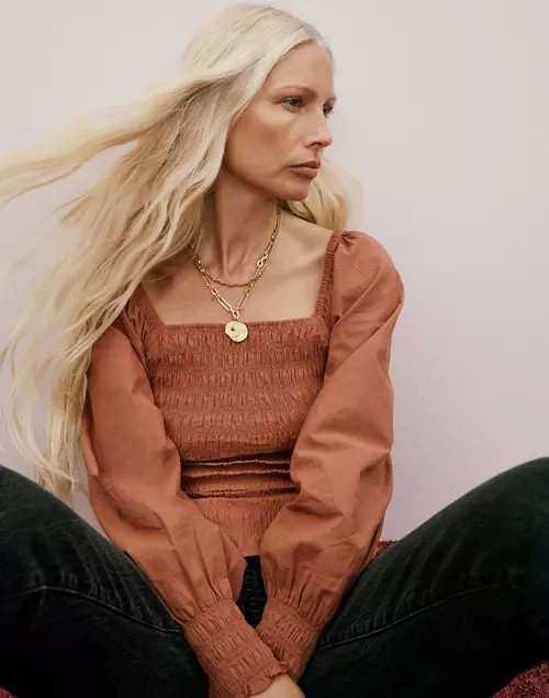 Lucie Bubble-Sleeve Smocked Top | Madewell