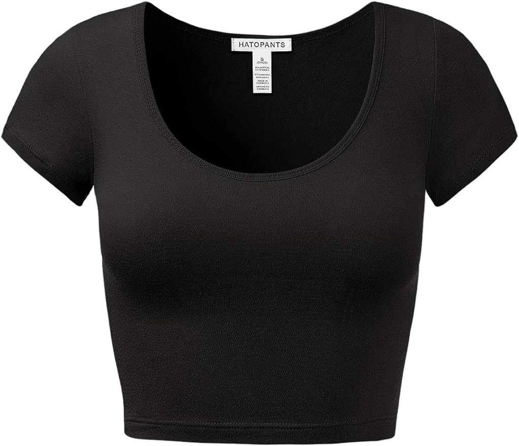 Women's Cotton Crop Tops Short Sleeve Scoop Neck Stretchy Casual Shirt | Amazon (US)