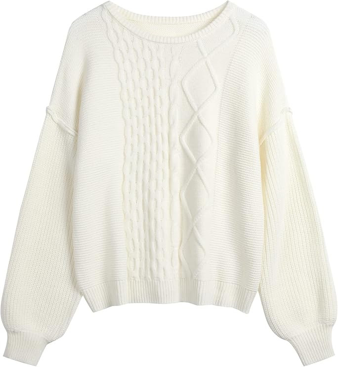 ZAFUL Women Crewneck Sweater Casual Long Sleeve Loose Knit Pullover Tops | Amazon (US)