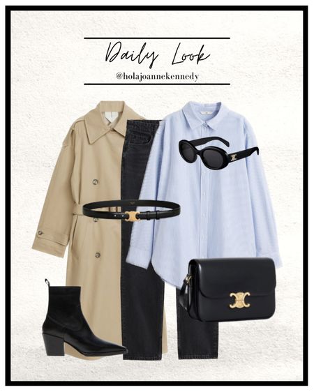 trench coat outfit, trench season, spring outfit idea, spring fashion, daily outfit ideas, spring style, trench look, classic spring outfits, spring denim, blue striped shirt, black straight leg jeans, black ankle boots, ankle booties 

#LTKstyletip #LTKworkwear #LTKeurope